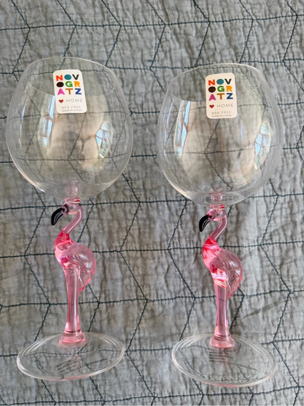 Novagratz At Home Pink Flamingo Plastic Wine/Drink Glasses Set Of 2 NEW